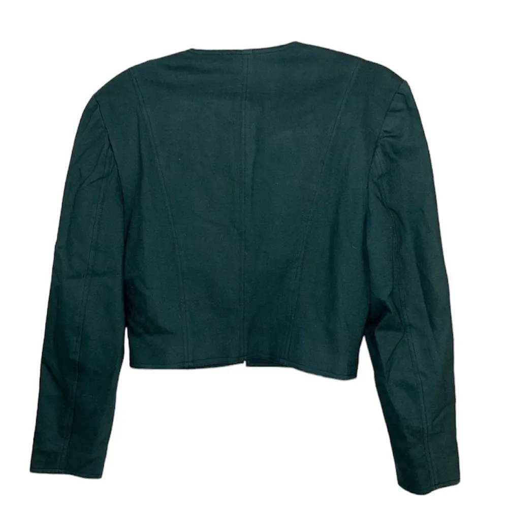 Vintage Emerald Green Olive Crop Jacket Women’s Size Small Zippers Trendy Design - Image 2