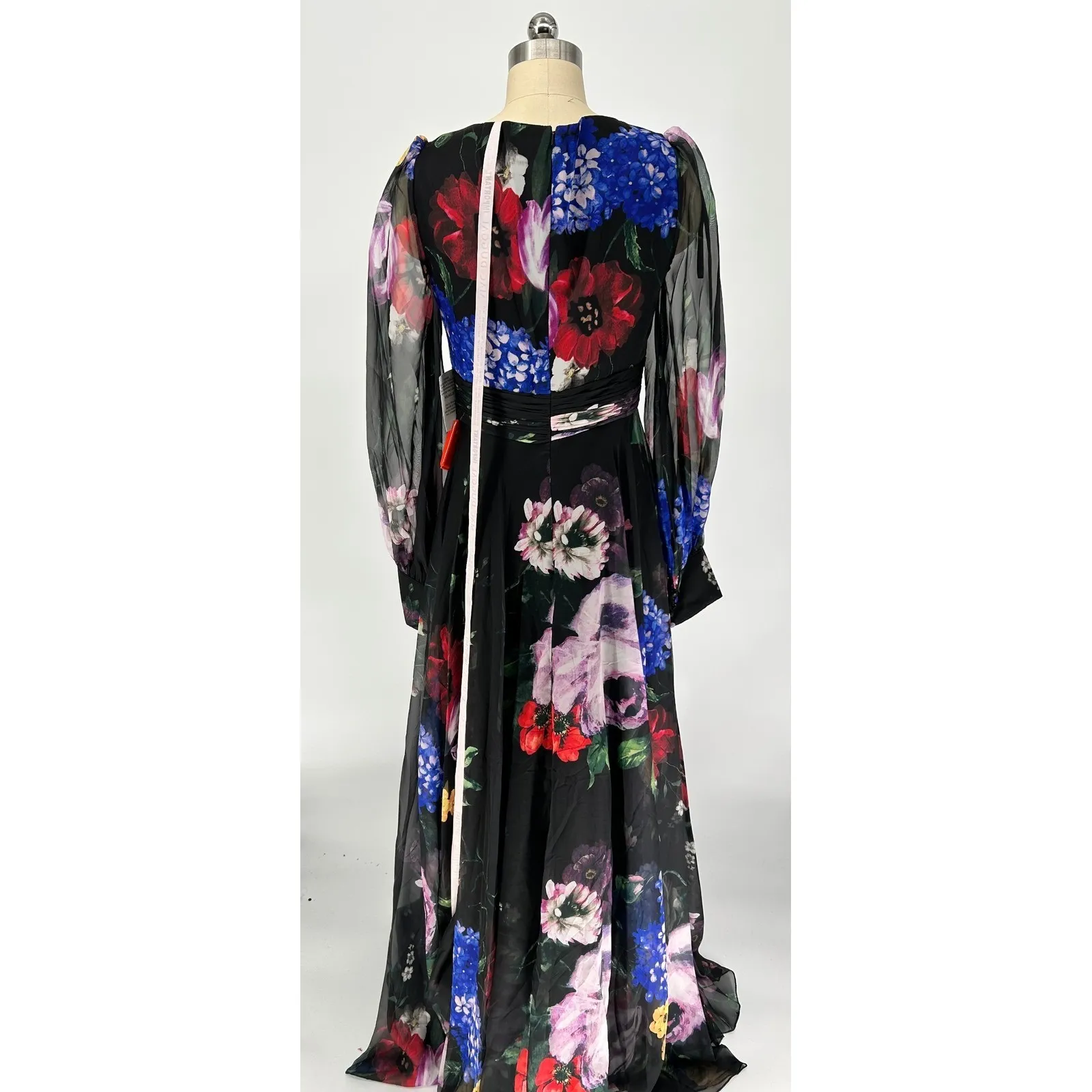 NWT  Mac Duggal 67872 Black‎ Chiffon BishopSleeve Floral Print Gown Sz 6 $598 - Image 8