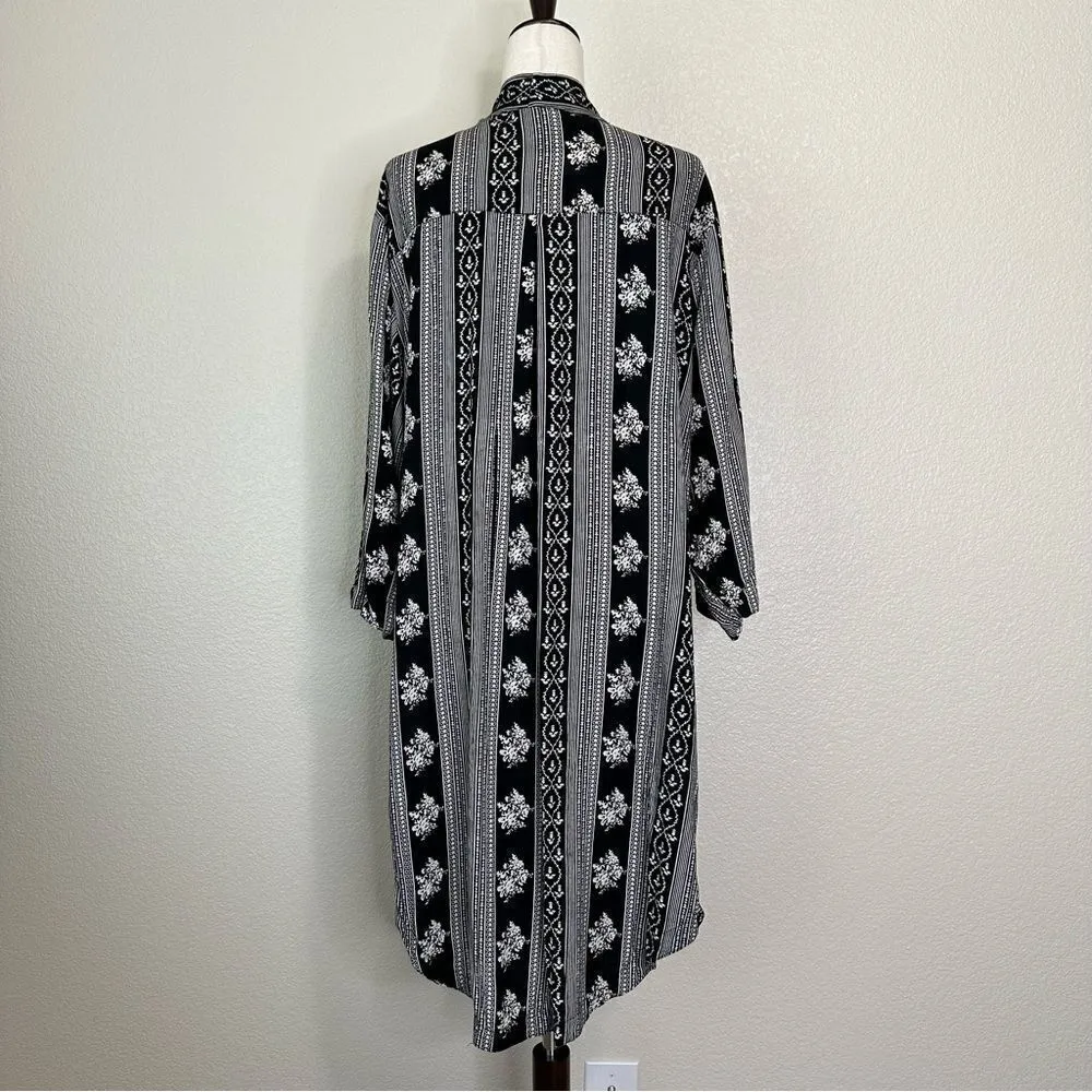 Angie Boho Black White Floral Cover Up Kimono Cardigan - Image 7