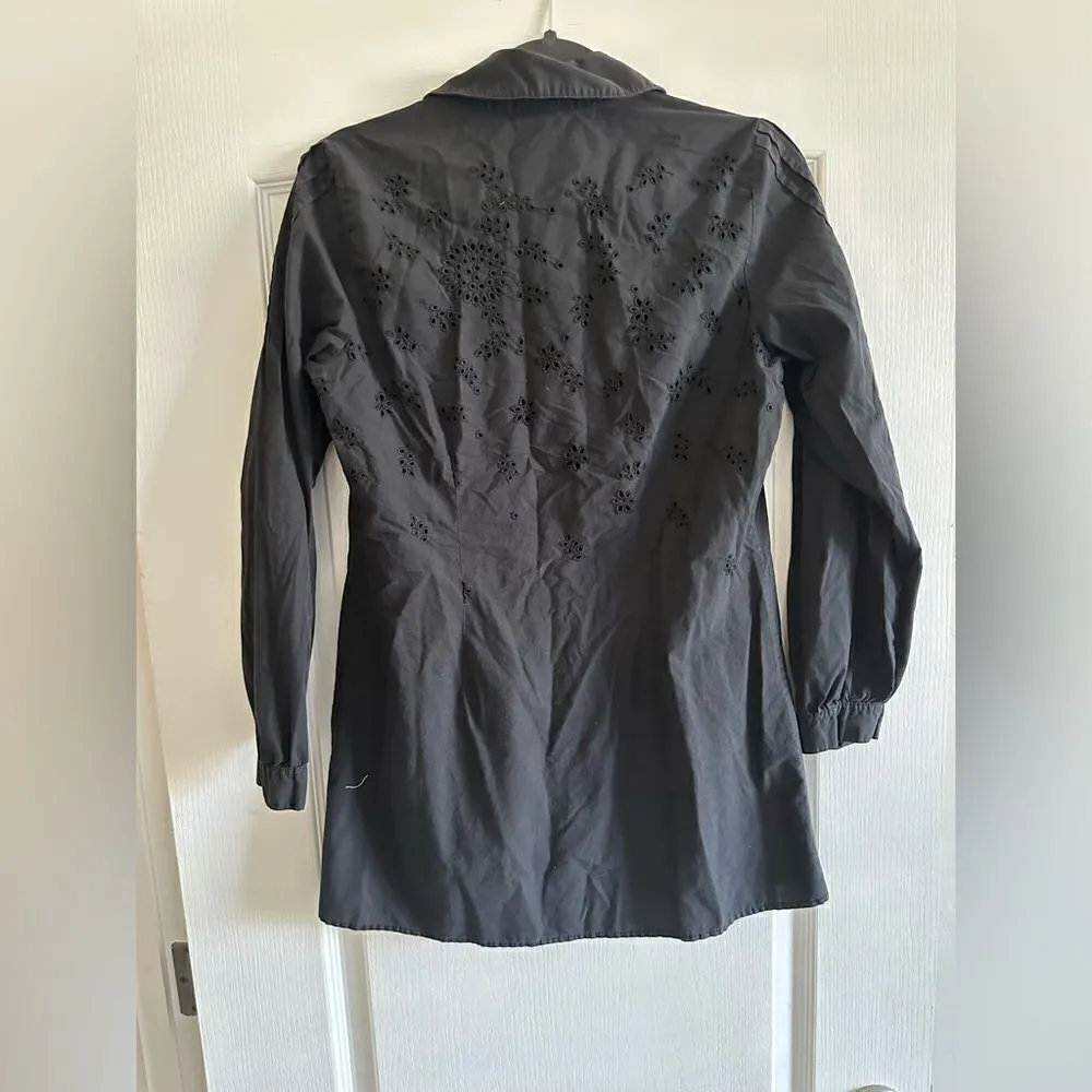 Soft Surroundings XS Elegant Cotton Eyelet B-Down Black Shirt in Cotton Blend - Image 4