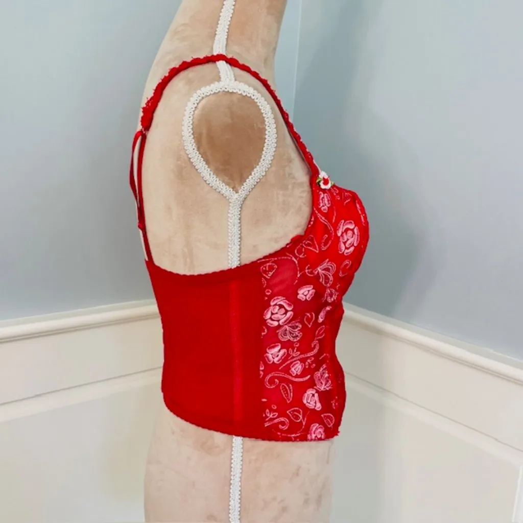 Rampage  Y2k Corset Bustier Coquette Rosebud Red Mesh Top Medium - Image 6