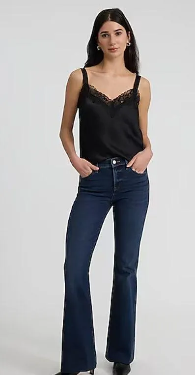 Express Jeans Dark Wash Blue '70s Flare Mid Rise Hyper Sculpt Stretch Denim 8R - Image 8