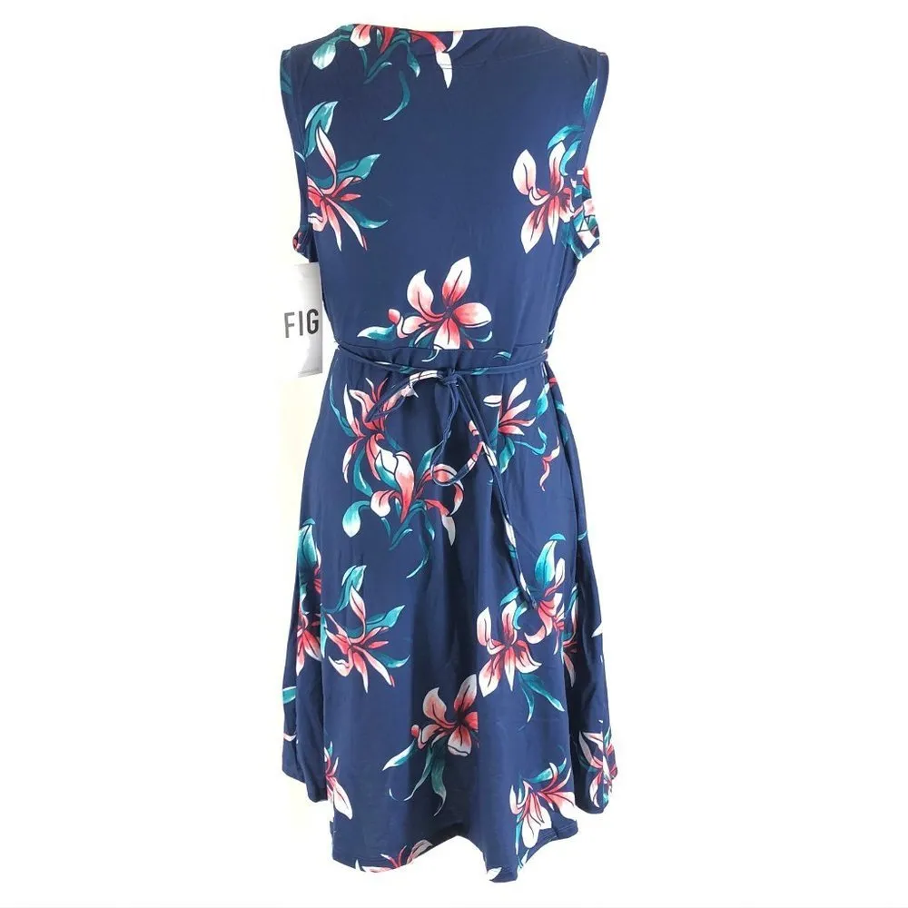 FIG Don Wrap Dress Floral V Neck Wrinkle Resistant Blue Size XS - Image 2