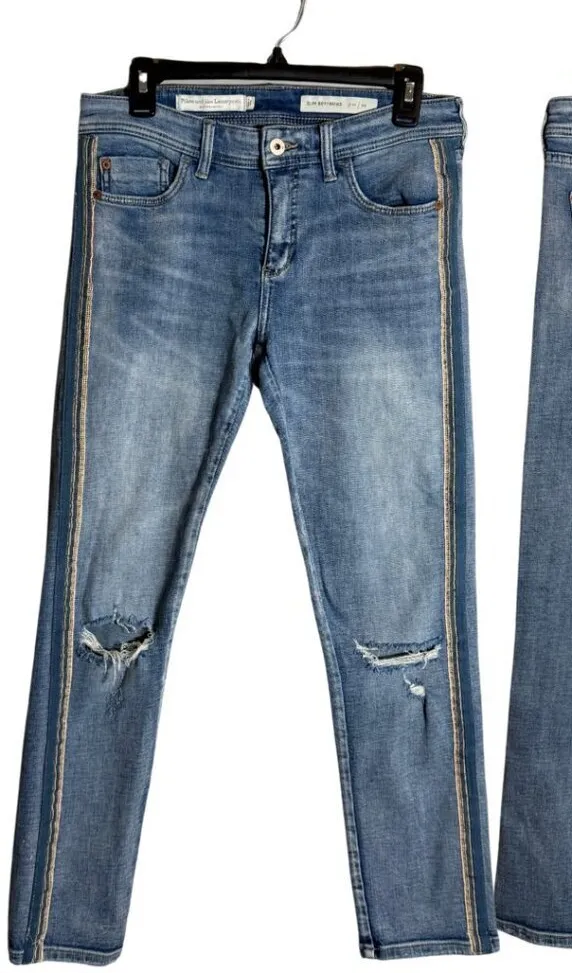 Pilcro Anthropologie Slim Boyfriend Distressed Jeans Women's 26 Blue Side Stripe - Image 1
