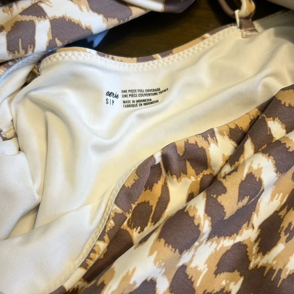 Aerie Animal Print Wrap One Piece Bikini Tan Brown Cheetah Leopard small - Image 4
