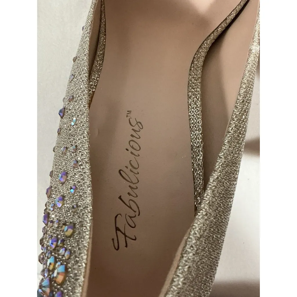 Womans Fabulicious Gold Rhinestone Sparkly Platform Heel Pumps Size 11 - Image 6