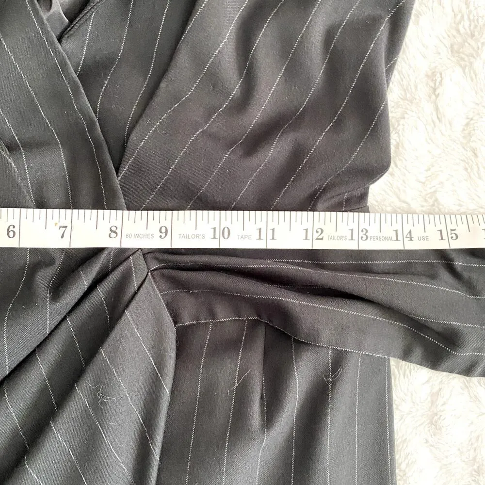ba&sh Burton Black Pinstripe Long Sleeve Minimalist Elegant Wrap Mini Dress 4 - Image 10