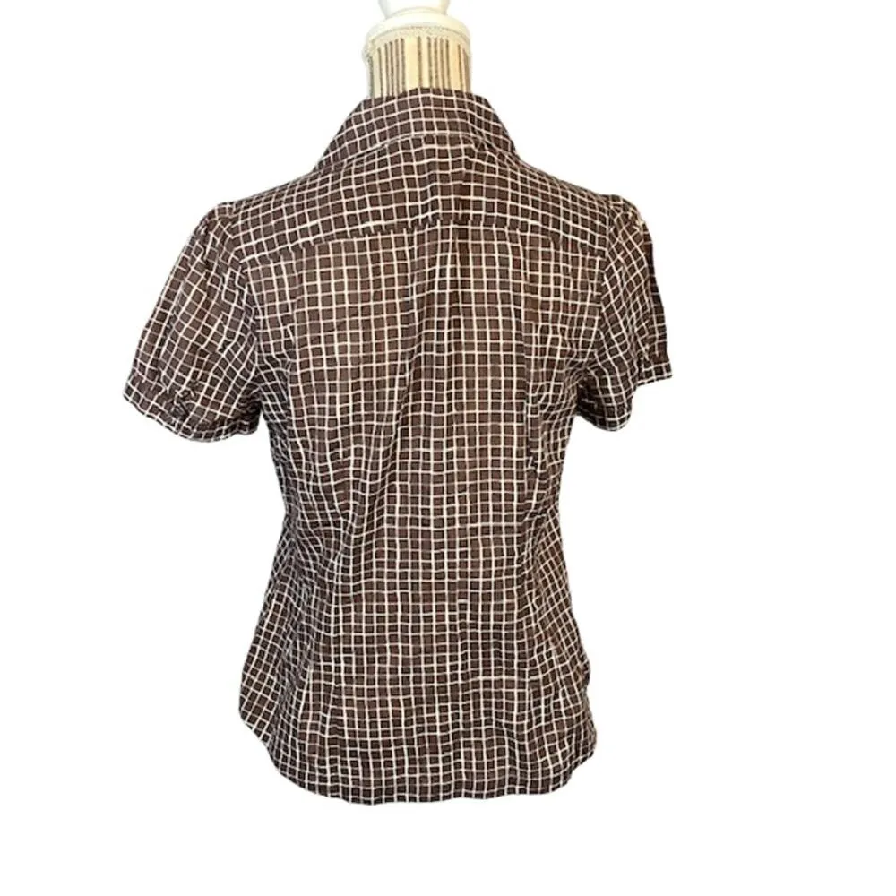 Banana Republic Brown & White Plaid Button Up Shirt Women SZ M - Image 2