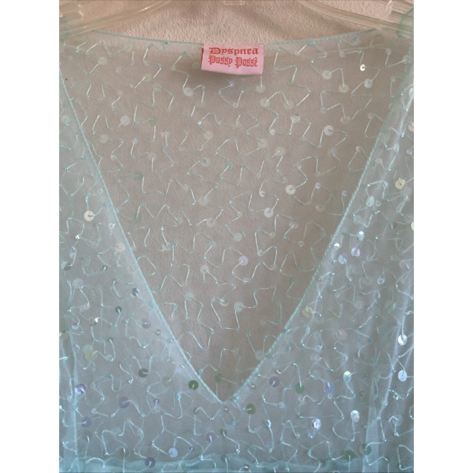 Dyspnea Mint‎ Green Hand Beaded Certified Freak Vneck Sheer Bodice Top Small - Image 6