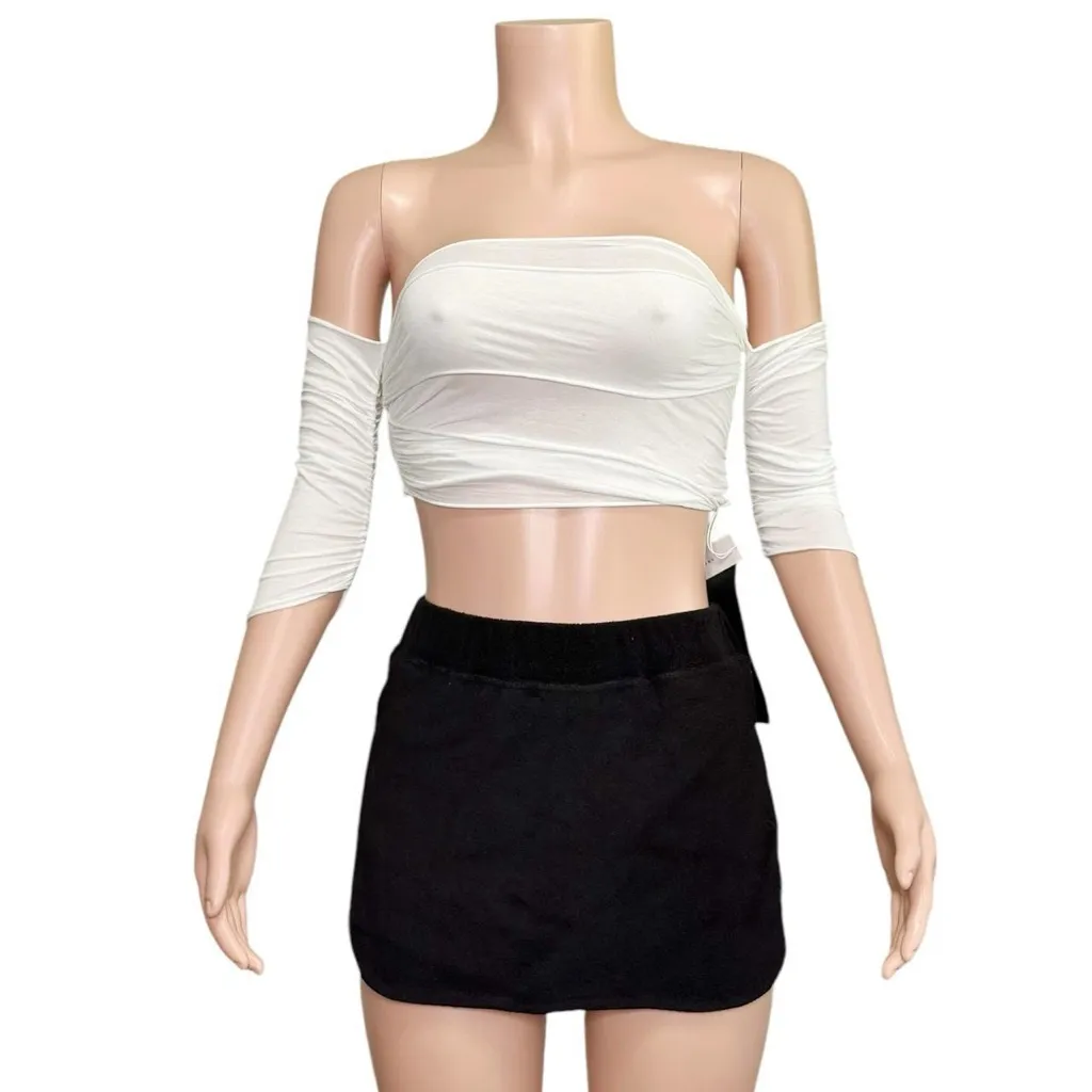 ARE YOU AM I Nicia Plush Terry Mini Skirt, Black, XS Black - Image 6