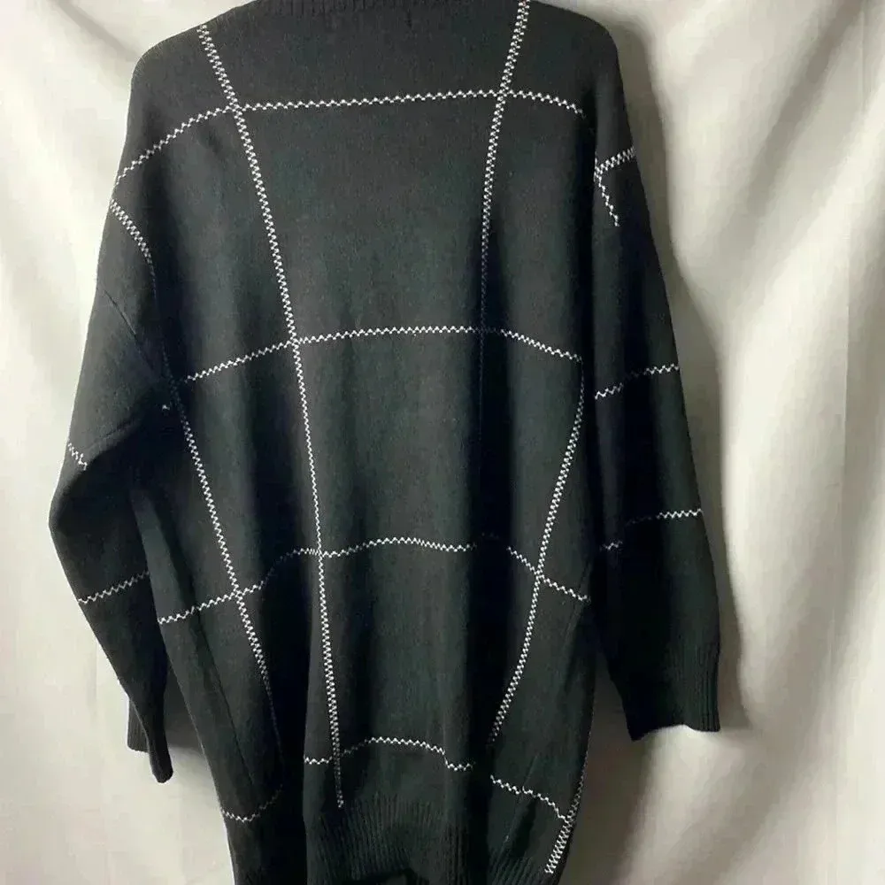 WEEKEND BY SUZANNE BETRO SIZE 1X/2X BLACK WHITE LONG BUTTON FRONT CARDIGAN - Image 13