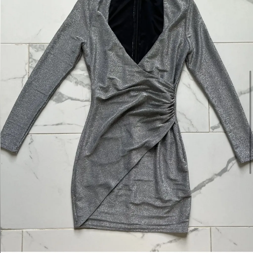 GAUGE81 Naha Metallic Dress Silver Nordstrom Mini Sexy $750 Nordstrom NWT Size M Size M - Image 3