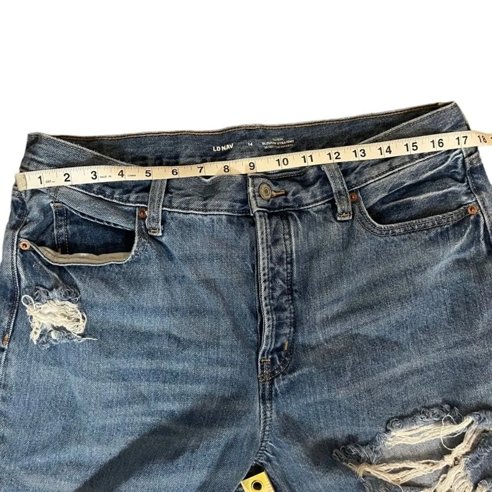 Old Navy High Rise Slouchy Straight Jeans Womens Size 14 Distressed Raw Hem Boho - Image 6