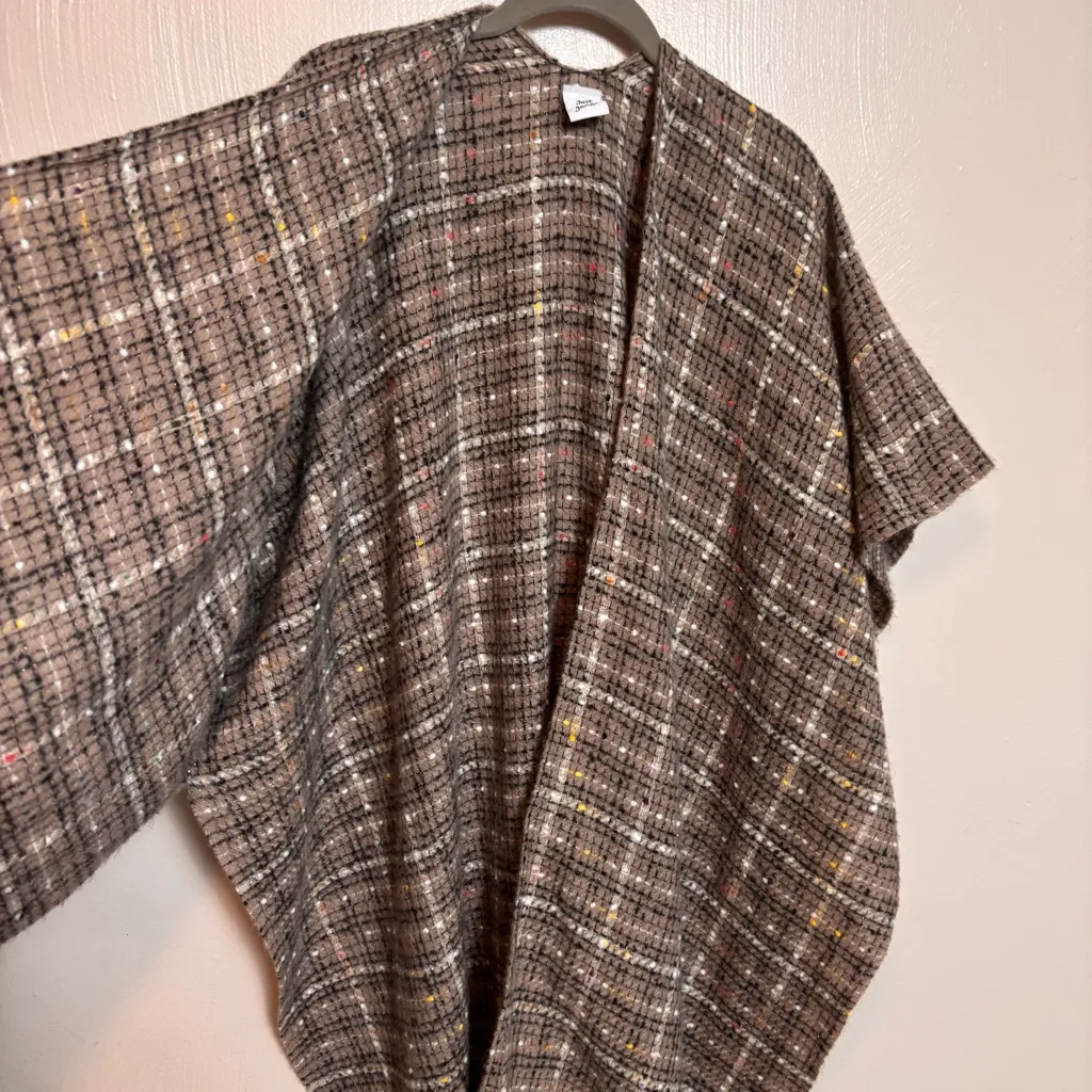 Just Jamie Womens Shawl Poncho Fringe Black Brown Metallic Lightweight One Size - Image 7