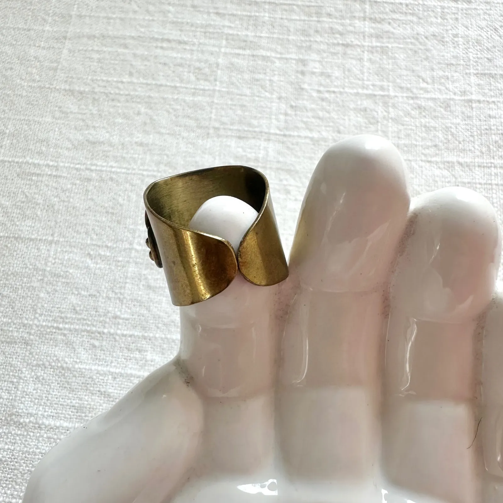 Vanessa Mooney Vintage Brass Ring with Oval Blue Stone Statement Adjustable Size - Image 6