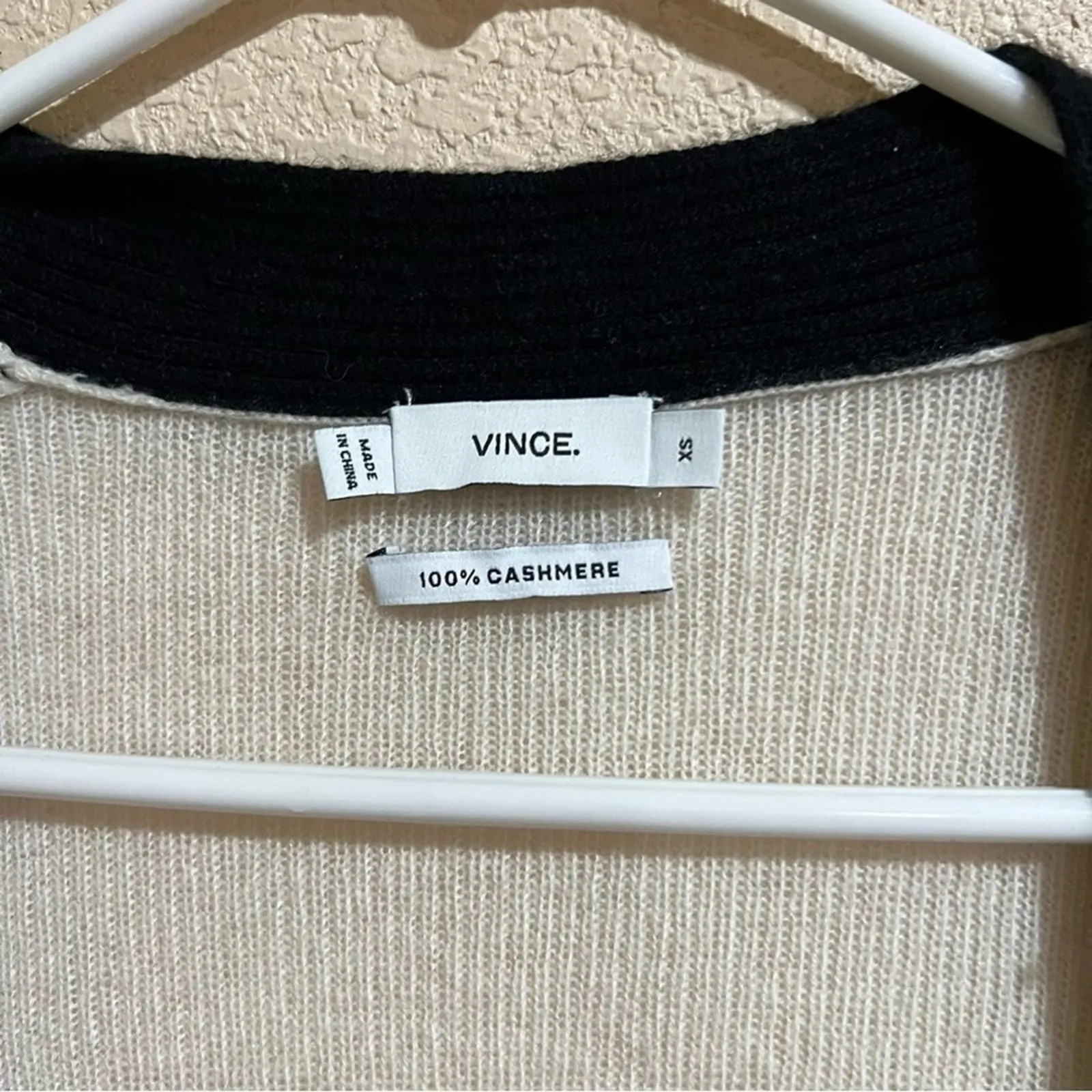 Vince black cream colorblock cashmere open cardigan sweater - Image 6