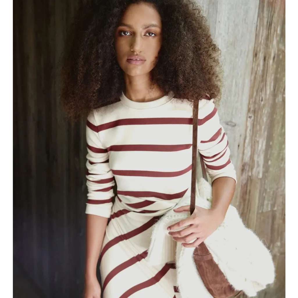 Tanya Taylor Striped CREAM/RAISIN WIDE STRIPE Midi Dress - Image 5