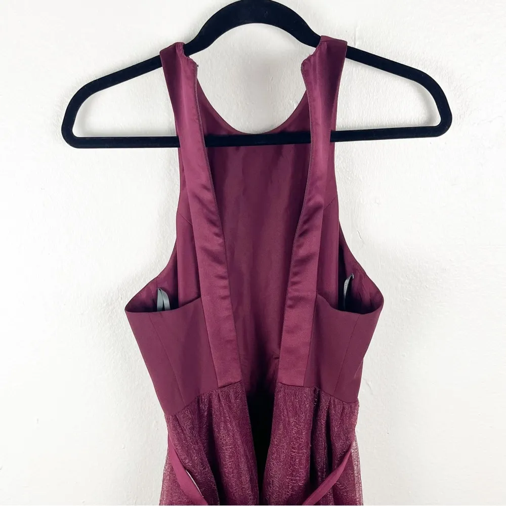 WHITE By VERA WANG Wine Color High Neck Textured Tulle Skirt Maxi Dress Size 0 - Image 8