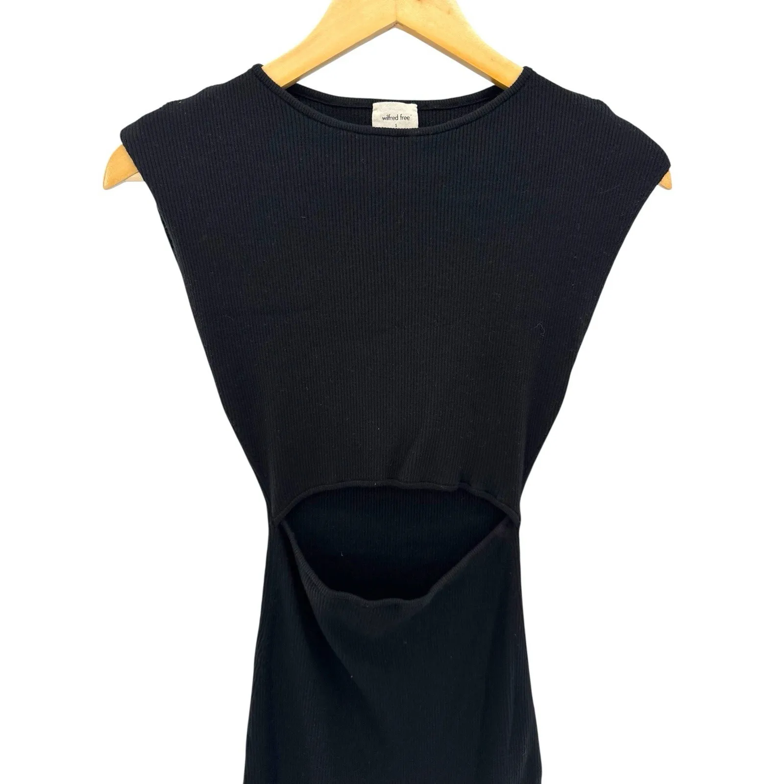 Wilfred‎ Free Cutout Ribbed Mini Dress Black Sleeveless Bodycon Aritzia S LBD - Image 4