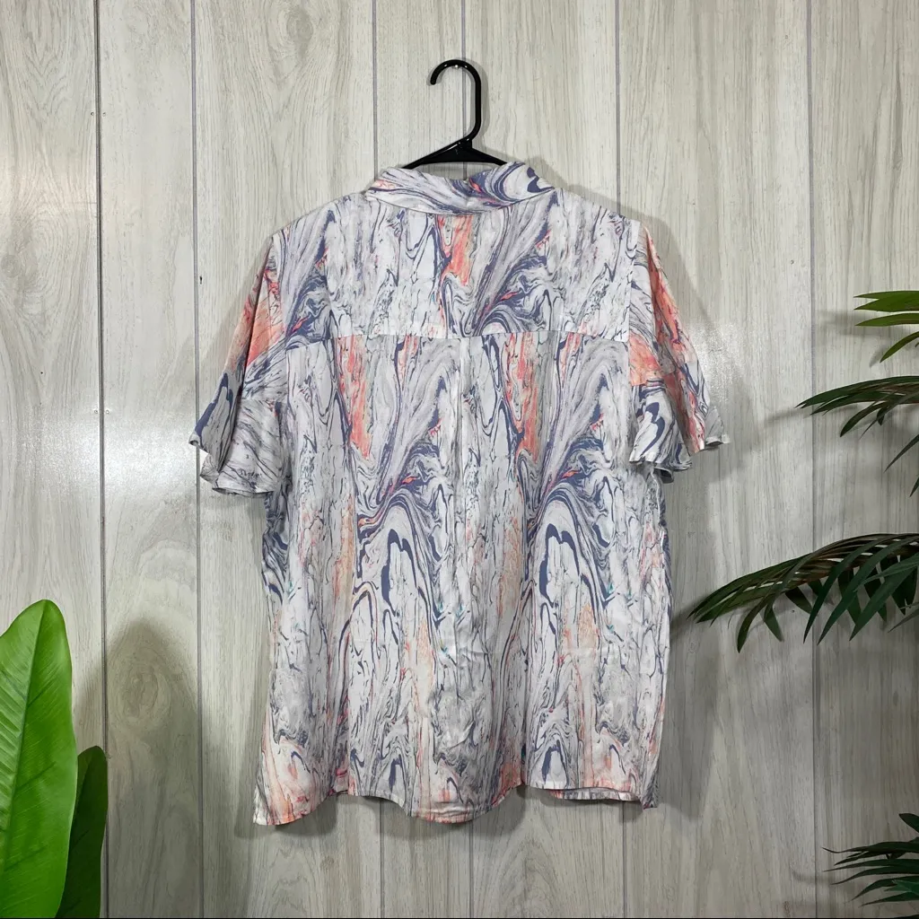 NEW Tolani Marley Marble Top Flutter Sleeve size L Large NWT White - Image 2