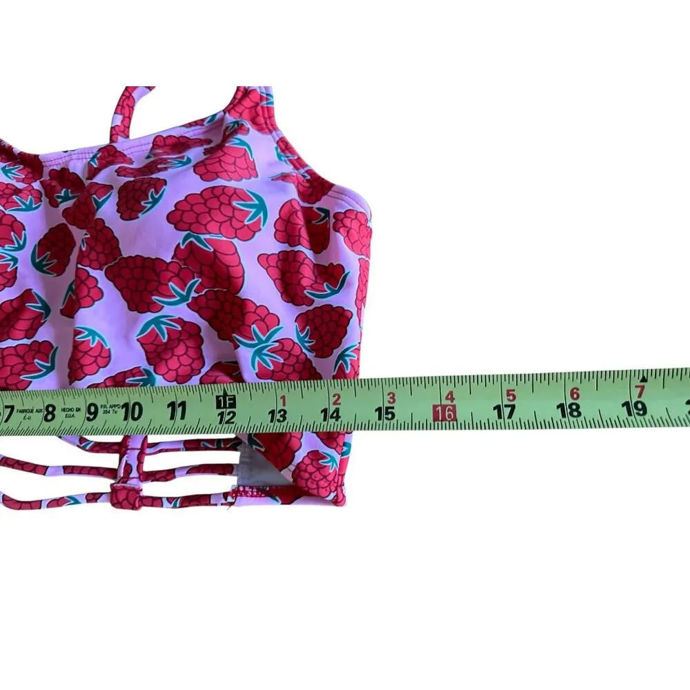 Womens Red Cropped Top Strawberry Print V neck Strappy Back Padded Size L NWOT Size L - Image 6