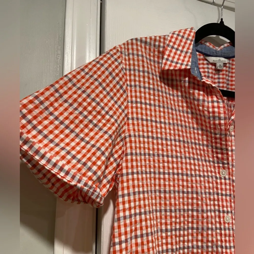 L.L. Bean Size M Red Orange Blue Short Sleeve Seersucker Button Down Mini Dress Size M - Image 5