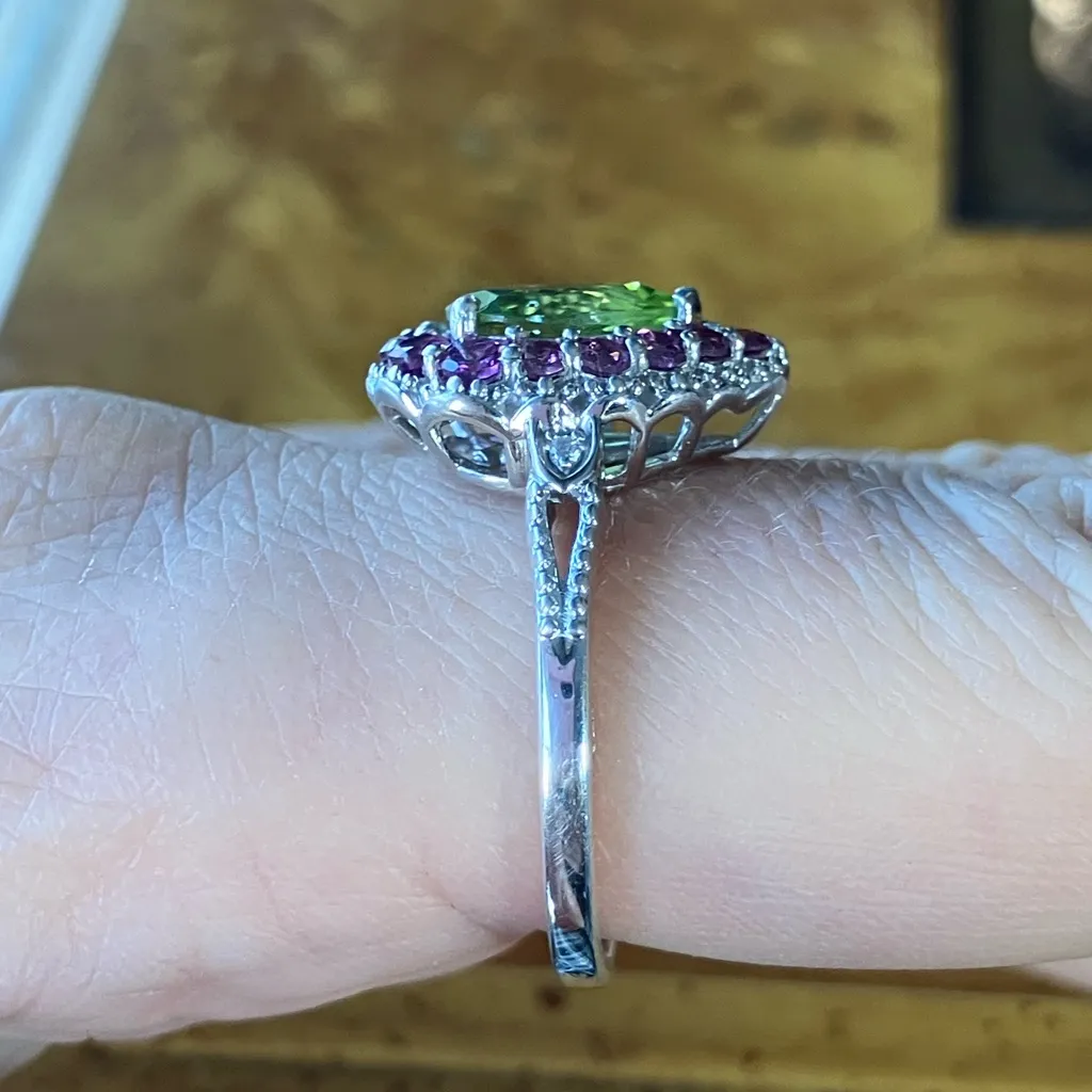 Natural Peridot Garnet Sterling Silver Ring Size 9 Green - Image 3