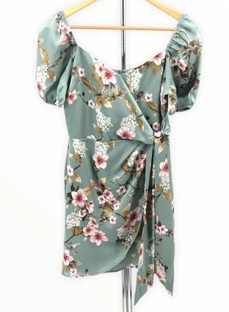 If By Sea Puff Sleeve Mint Floral Side Tie Dress size Small - Image 3