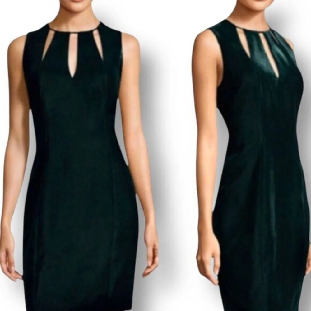 Elie Tahari Green Velvet‎ Cutout Sleeveless Sheath Midi Party Cocktail Dress 12 - Image 2