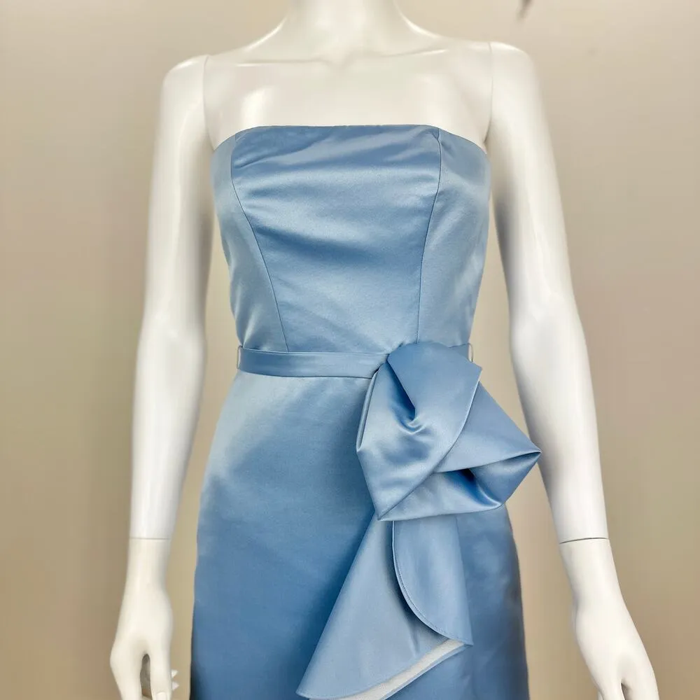 ABS Allen Schwartz Strapless Dress Light Blue Satin Corset Draped Pleated US 2 - Image 2