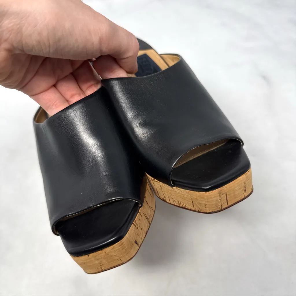 NEW Salvatore Ferragamo Perty Leather Lucite Cork Platform Wedge Mule Sandal 5.5 - Image 7