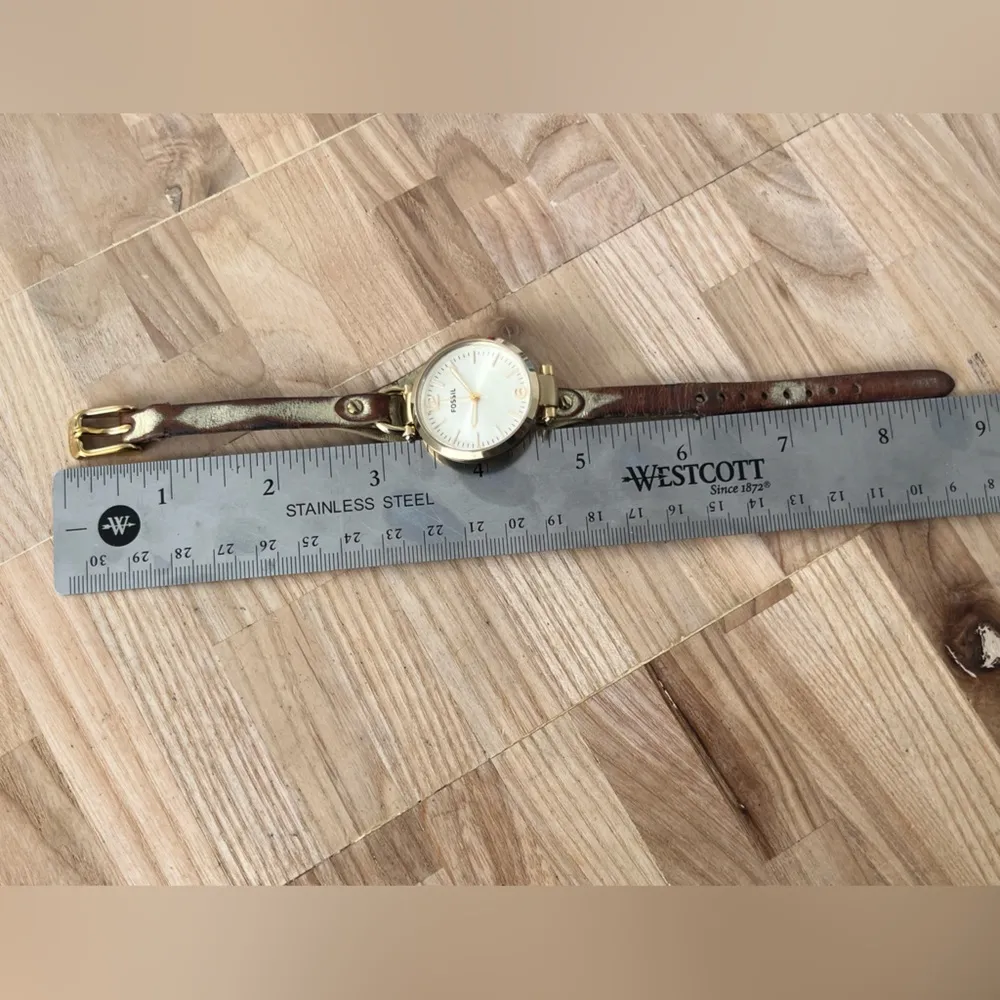 Fossil Georgia Ladies Watch Genuine Leather Strap Gold Dial Case New Battery - Image 8