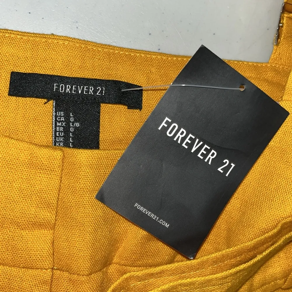 Forever 21 NWT Size L Golden Yellow Linen Blend One Piece Pant Jumpsuit w/ Belt - Image 5