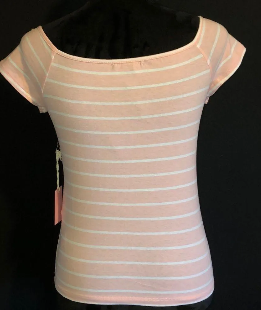 Pink & White Striped Off The Shoulder Shirt - Image 2