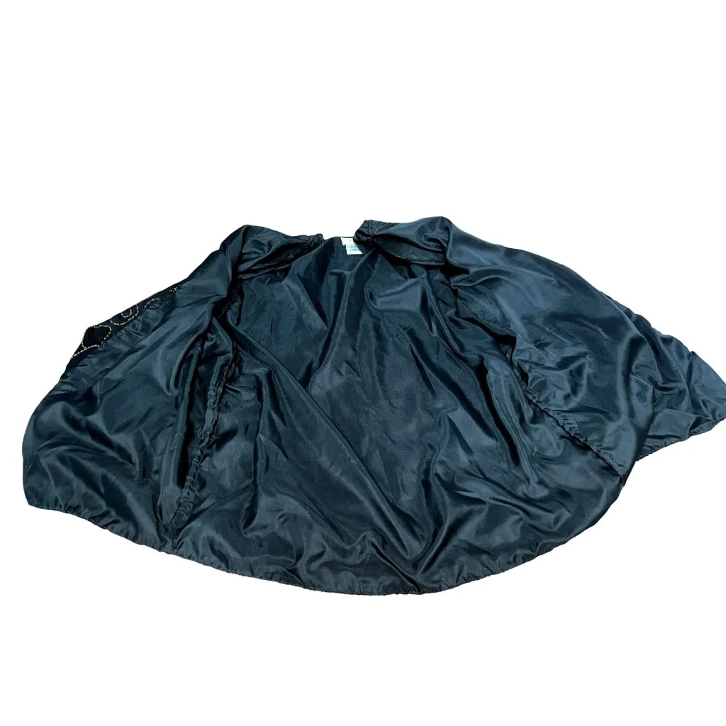 JMC XL Vintage Black Silk Beaded Evening Jacket Gold Sequin Floral Scrollwork - Image 10