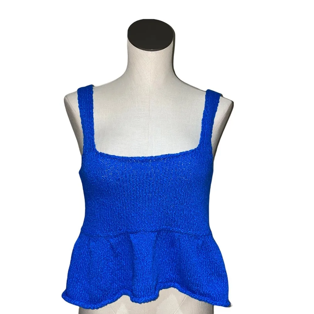 NWT ZARA RUFFLED KNIT TOP BLUE CROP MEDIUM - Image 8
