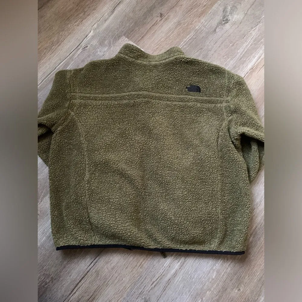 The North Face Teddy Jacket Sherpa Jacket Full Zip Olive Green Black Size M - Image 9