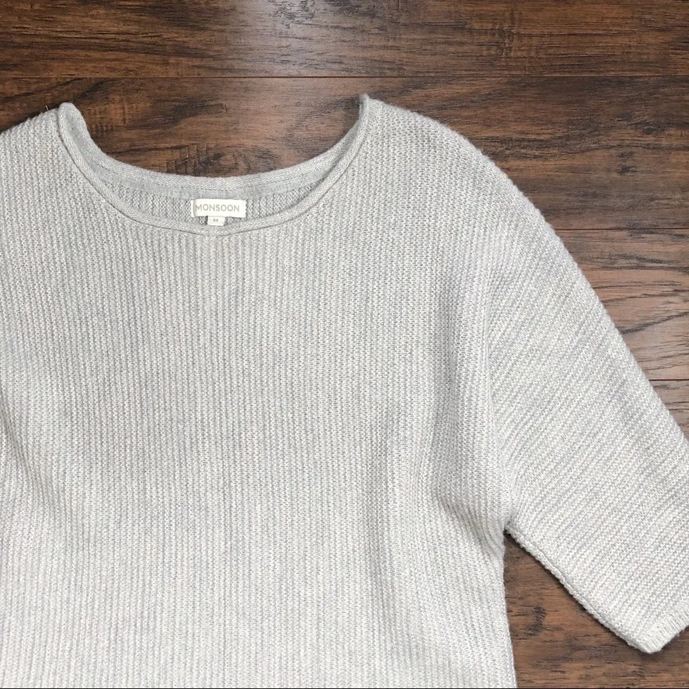 Monsoon • grey boxy knit sweater wool mohair waffle stitch cropped minimalist - Image 3