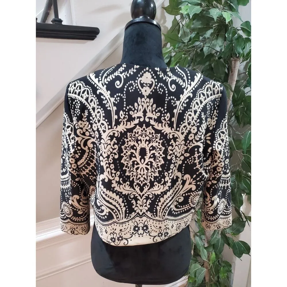 DN Disegno Womens White Black Paisley Casual Long Sleeve Round Neck Jacket 8 - Image 6