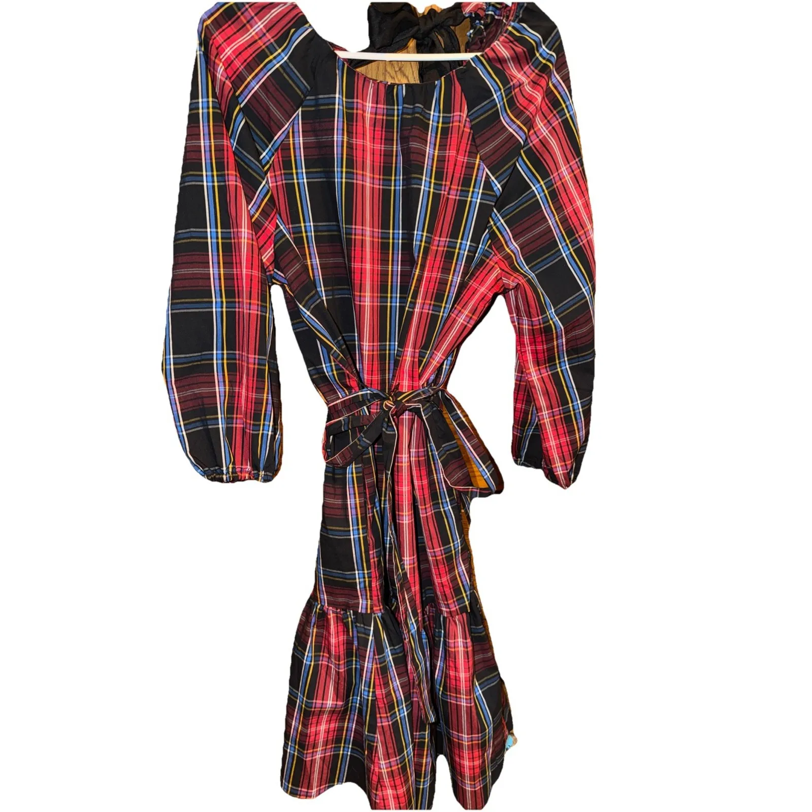 Draper James RSVP Tiered Red And Black Christmas Dress With Bow - Image 3