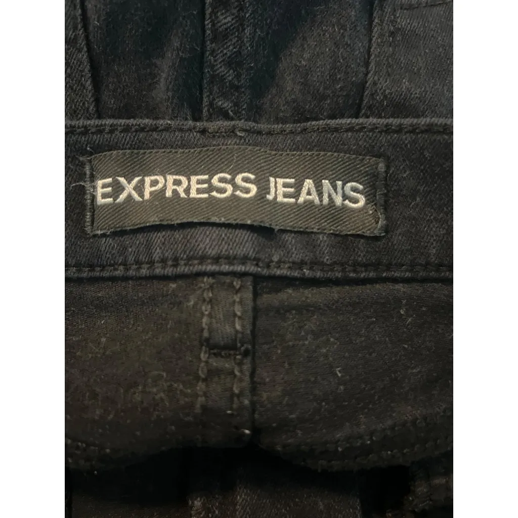 Express Jeans Black Cropped Legging Mid Rise Denim Bottom Side Leg Zippers Sz 4 - Image 5
