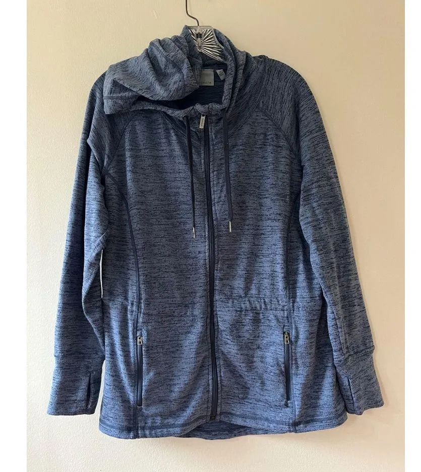 ATHLETA Heathered Blue Hooded Sweatshirt No Sweat Jacket Full Zip Pockets Size M - Image 2