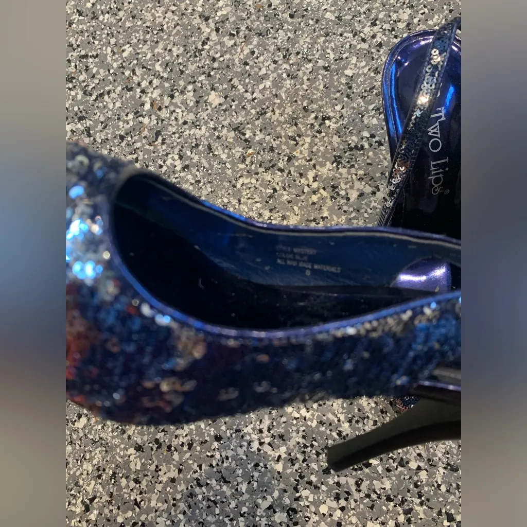 PRELOVED TWO LIPS SEQUIN SLINGBACK HEELS Blue Size 8 - Image 3