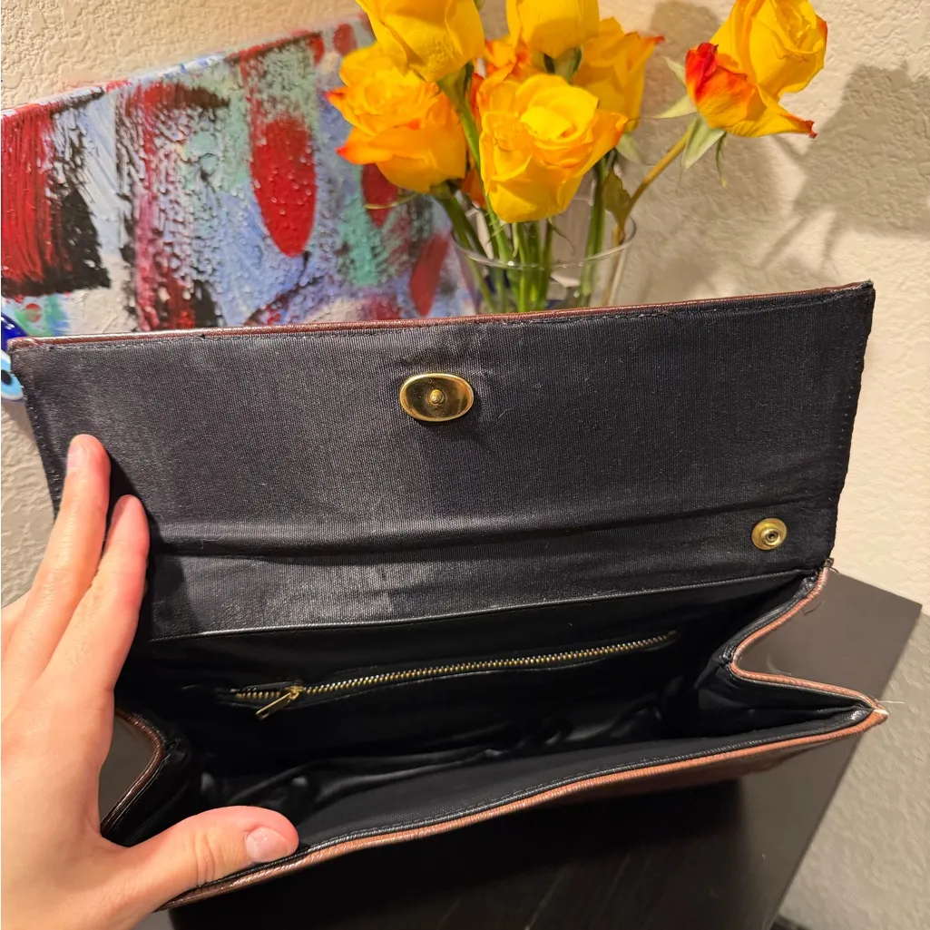 Brown Patent Leather “Snake Skin” Textured Clutch - Image 6