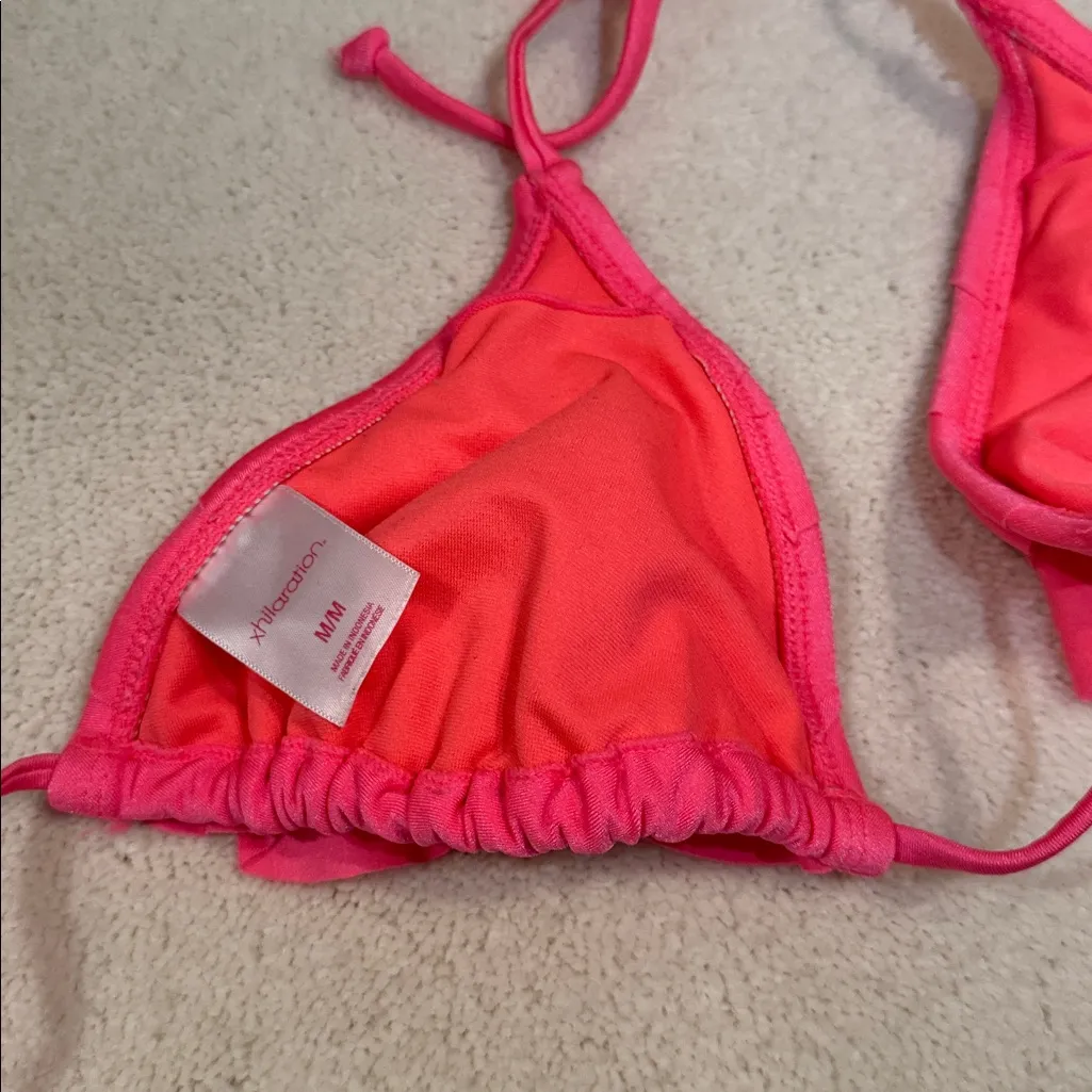 Xhiliration Neon Pink Ruffled Bikini Top - Image 5