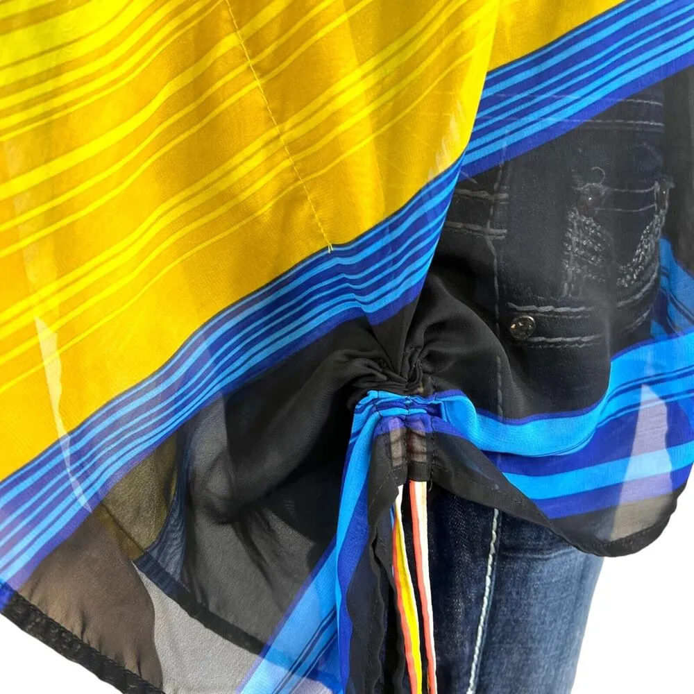 Apostrophe Womens Poncho Blouse Top Shirt Sheer Brightly Striped Pullover Medium - Image 11