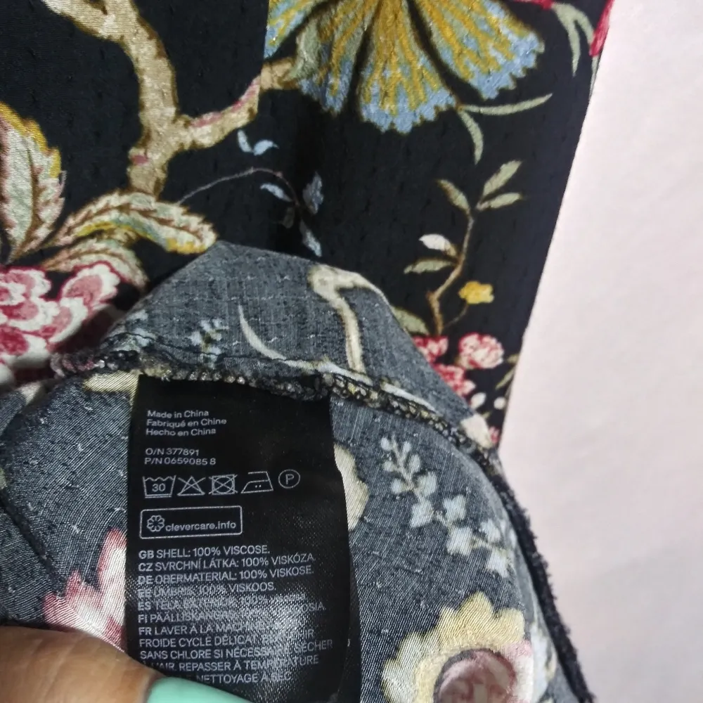 GP&J Baker x H&M Midi Shift Bohemian Dress Black Floral Birds Casual Size L - Image 7