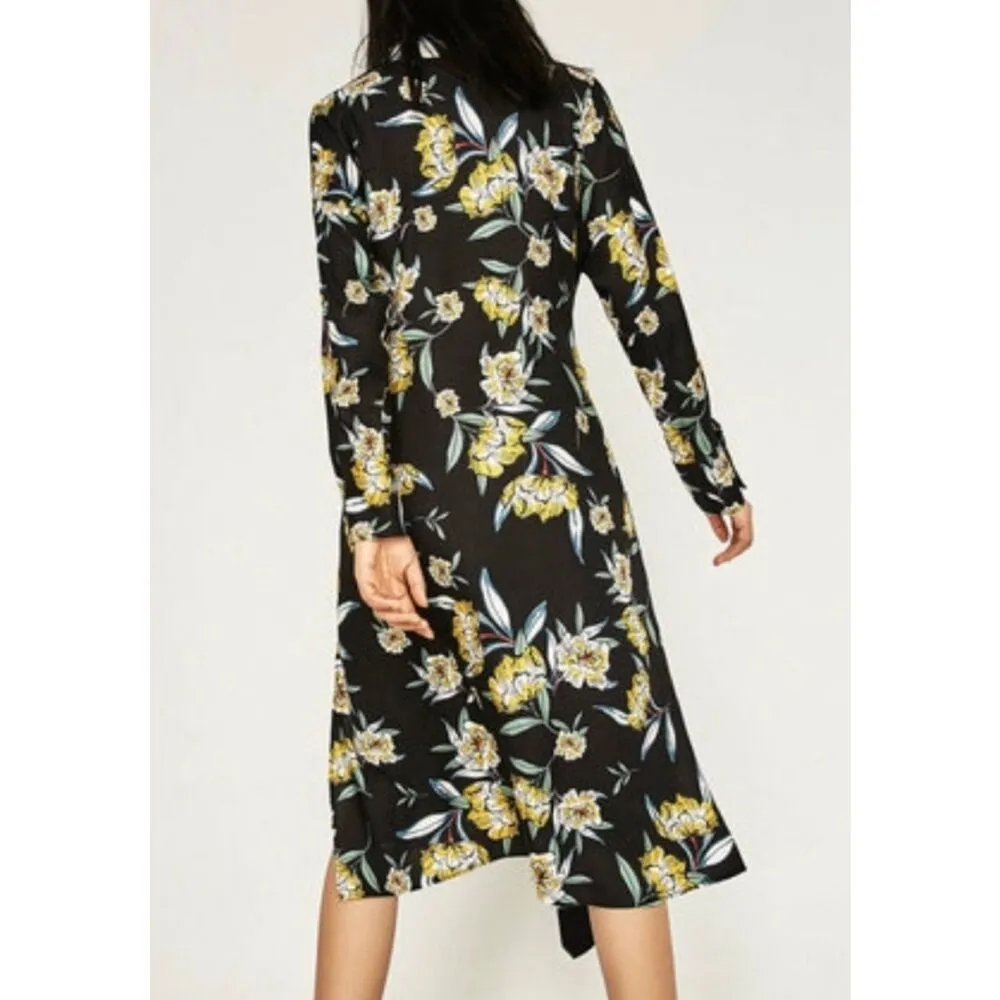 Zara Basic Collection Button Front Midi Floral Dress Long Sleeve Womens Size S - Image 3