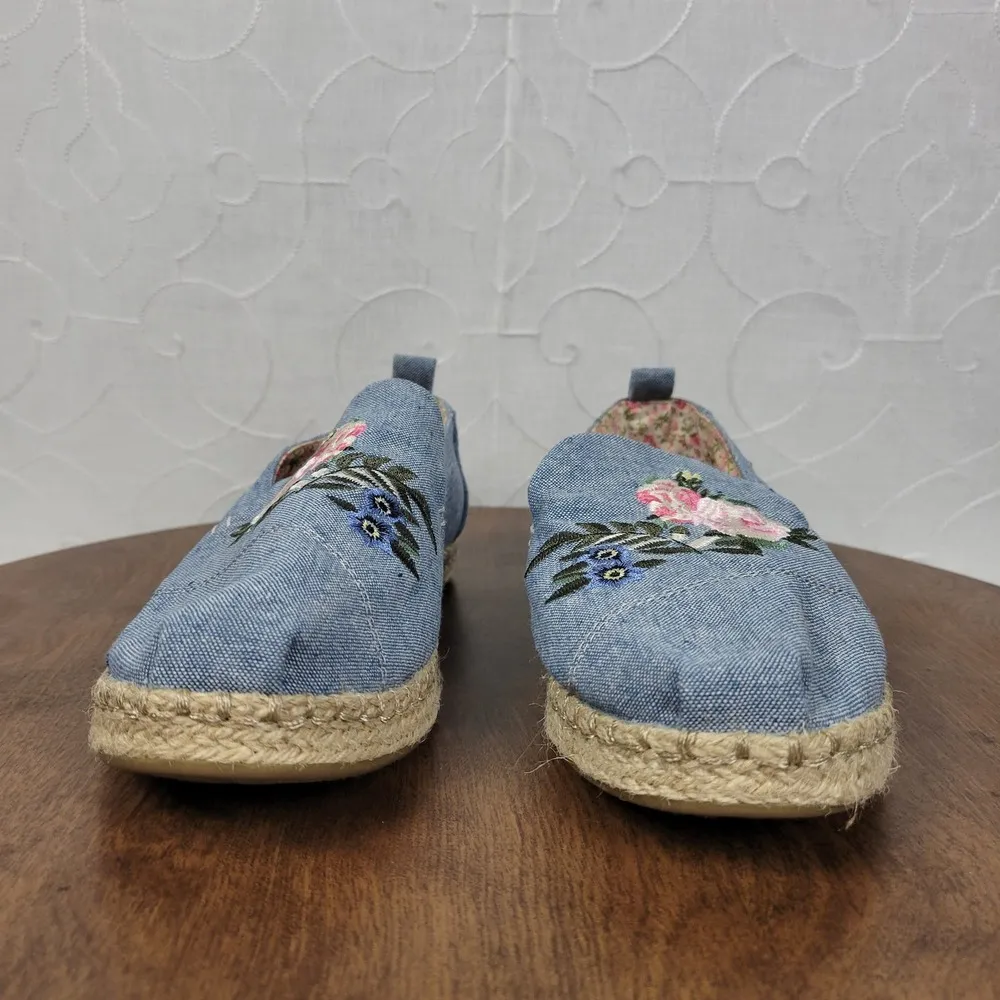 Toms Womens Alpargata Rope Flats 6.5 Floral Embroidered Chambray Espadrille - Image 5