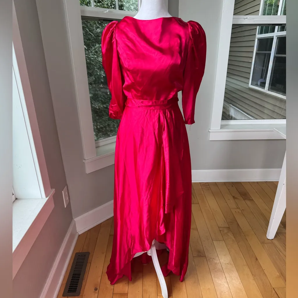 Vintage Dark Pink Satin Formal Prom Gown Dress Size Small or Medium - Image 14